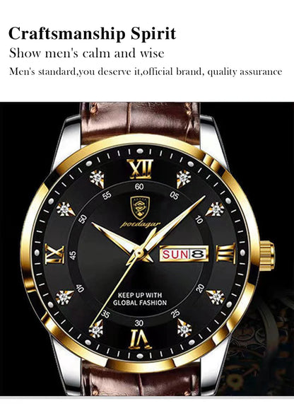 POEDAGAR Luxury Brand Men Watches Waterproof Luminous Leather Quartz Man Wristwatch Casual Sports Military Watch For Men relogio Beauty World Shop