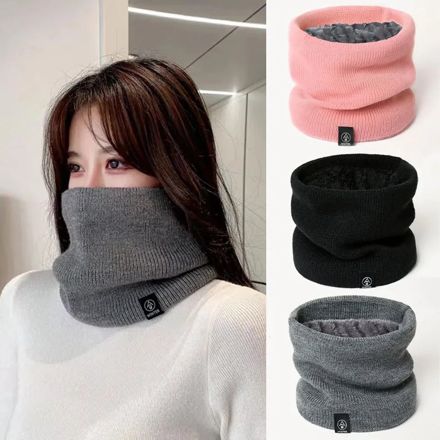 Winter Knitted Scarf Warm Cashmere Like Unisex Neck Warmer for Women Men Solid Color Snood Ring Scarf Fashion Thick Scarf Beauty Fashion