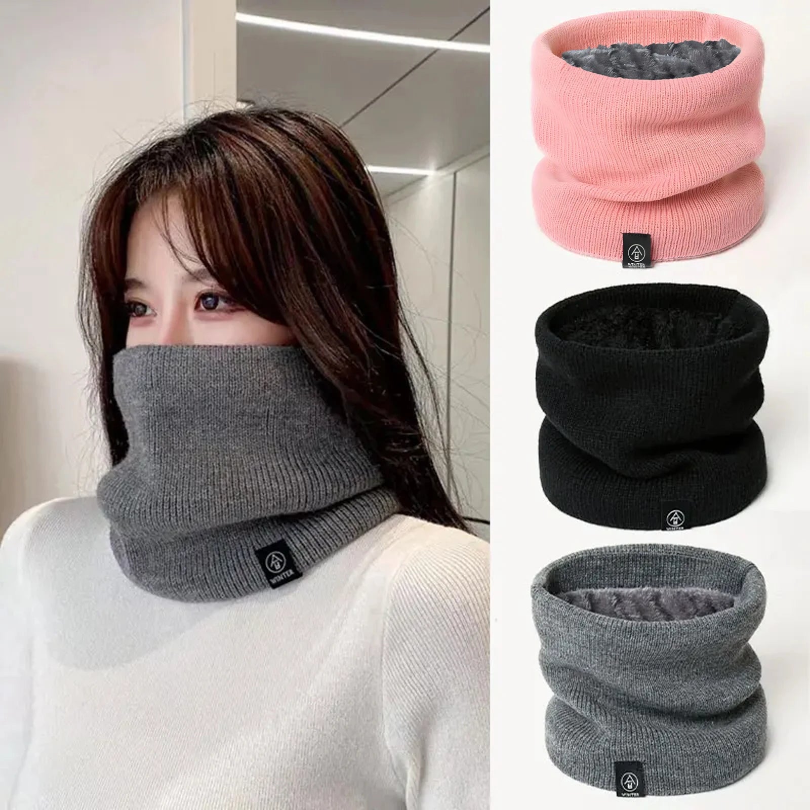 Winter Knitted Scarf Warm Cashmere Like Unisex Neck Warmer for Women Men Solid Color Snood Ring Scarf Fashion Thick Scarf Beauty Fashion