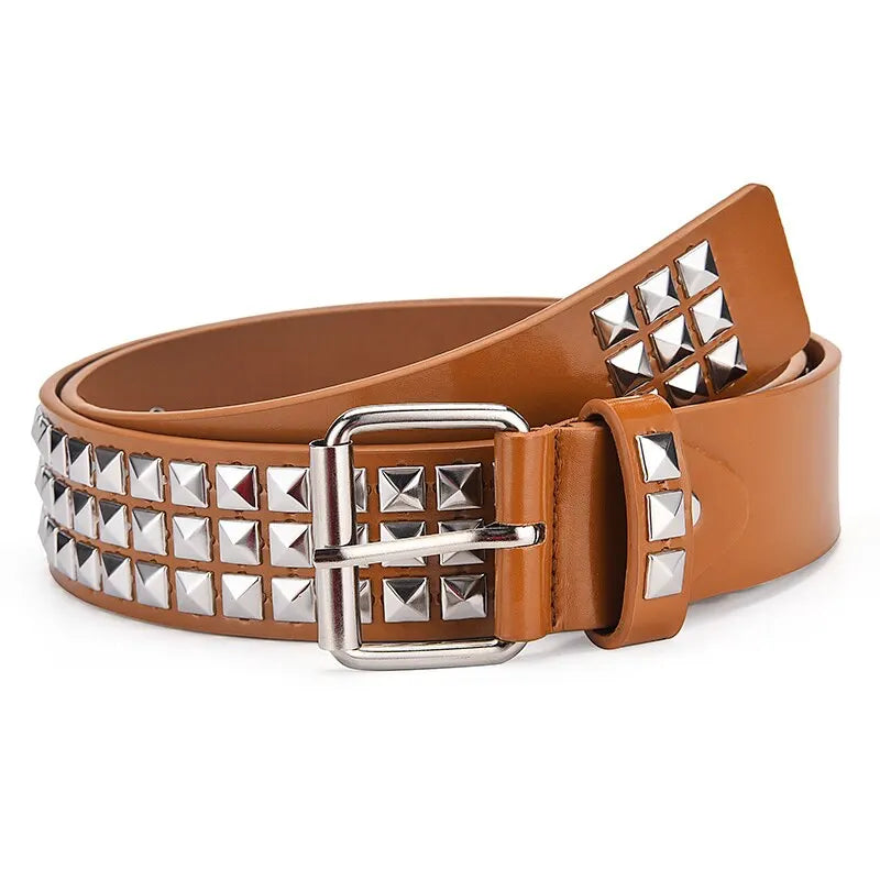 Fashion New Square Bead Rivet Belt Metal Pyramid Belt Men and Women Punk Hardware Jeans Belt Y2K Belt Designer Belt Women's Belt Beauty World Shop