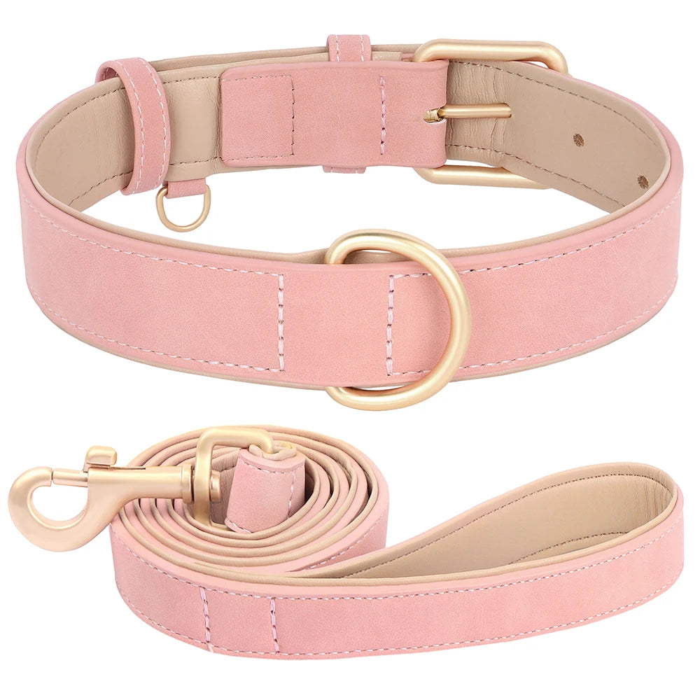 Soft Padded Dog Collar Leash Set PU Leather Pet Dog Collars Necklace With Walking Lead Rope Adjustable For Small Medium Dogs Pug Beauty World Shop