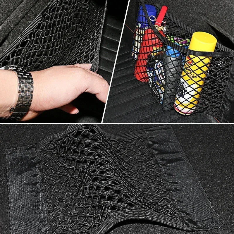 Car Storage Net Stretchable Mesh Pocket Net Magic Elastic Sticker Universal Rear Mesh Trunk Seat Bag Pocket Cage Auto Organizer Beauty World Shop