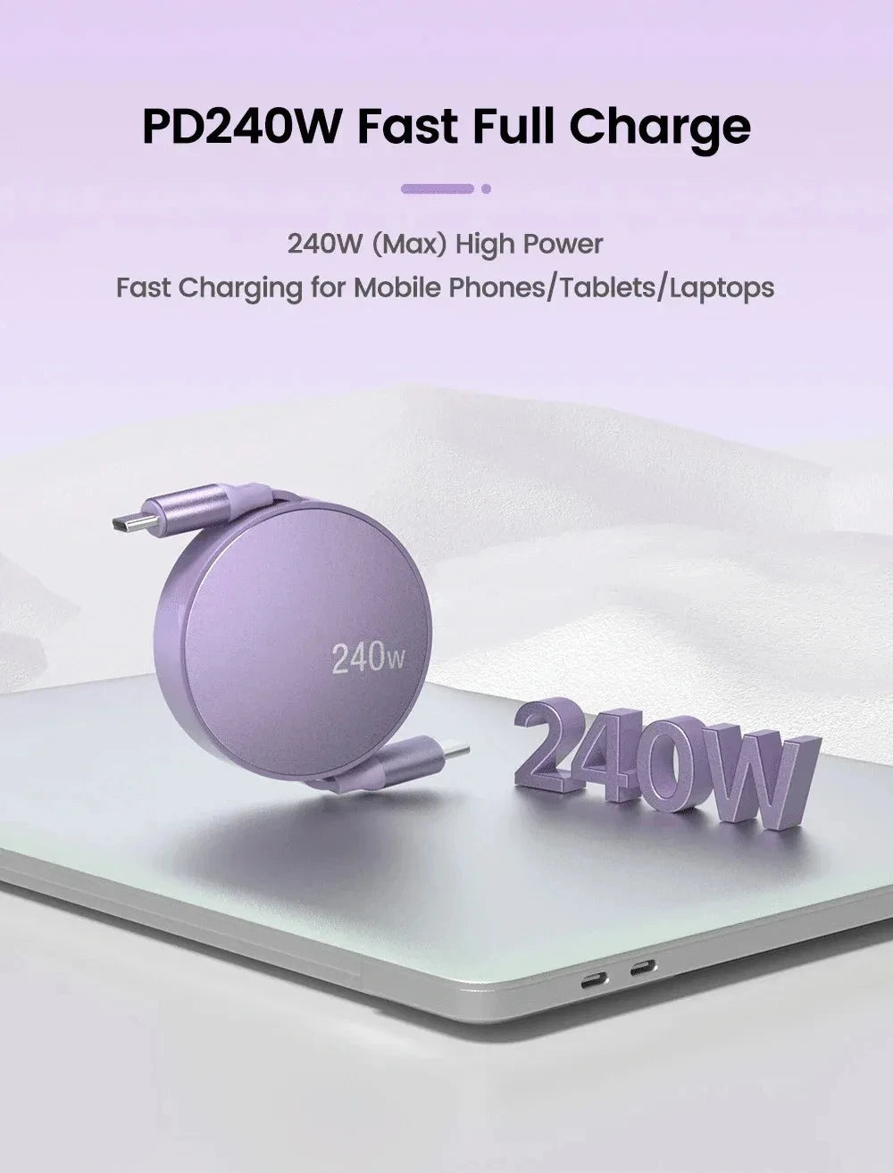 USB-C to USB-C Retractable PD240W Fast Charging Type-C Data Cable 1M Mobile Phone Charging Wire for iPhone 15/16 Xiaomi Samsung Beauty World Shop