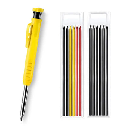Solid Carpenter Pencil With Refill Lead And Built-in Sharpener For Deep Hole Mechanical Pencil Scribing Marking Woodworking Tool Beauty World Shop