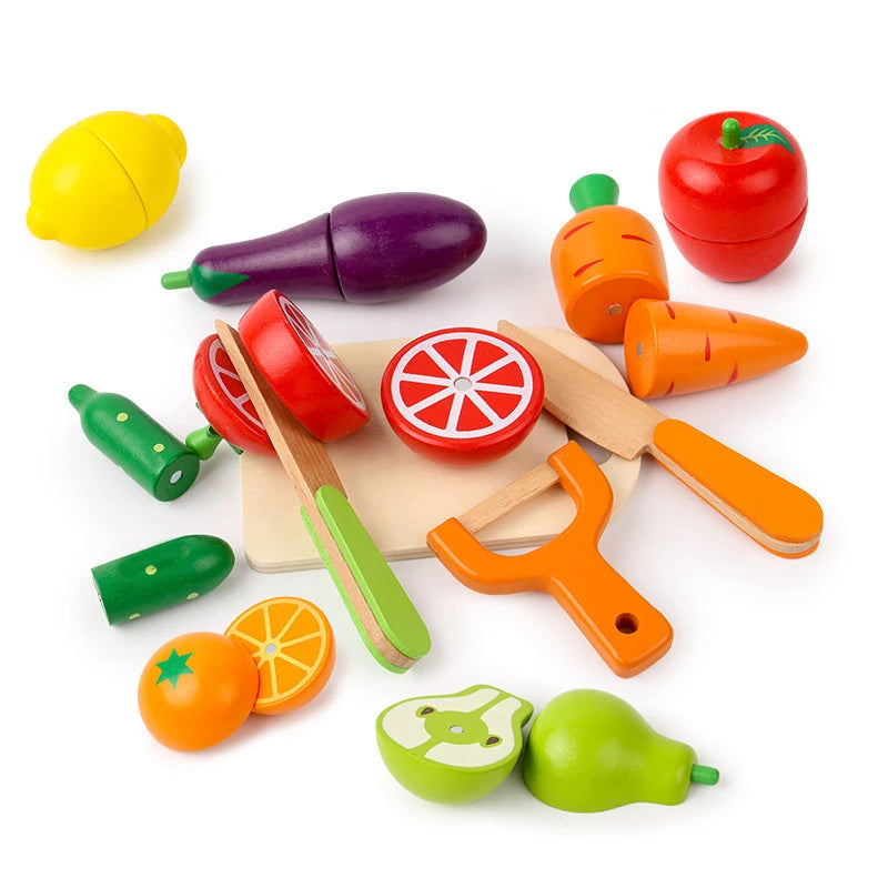 Simulation Kitchen Pretend Toy Wooden Classic Game Montessori Educational Toy For Children Kids Gift Cutting Fruit Vegetable Set Beauty World Shop