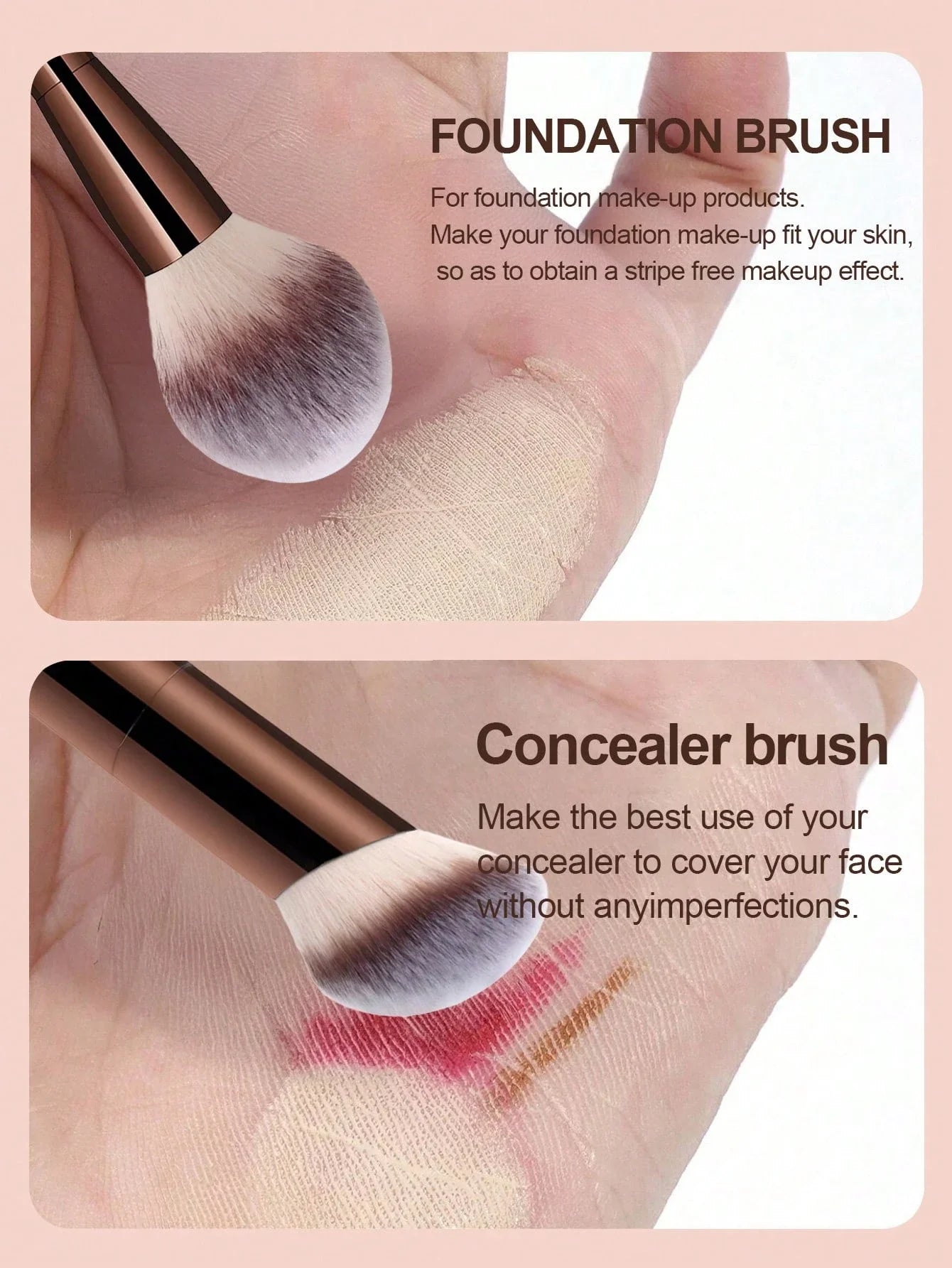 7pcs Professional Makeup Brush Set, Includes: 4pcs Dual-Ended Face Brushes, 1pc Angled Brush, 1pc Short Handle Foundation Brush, Beauty World Shop