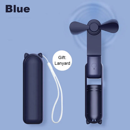 Portable Fan 2000mAh USB Rechargeable 3 Speed Mini Handheld Foldable Fan Hand Held Small Pocket Travel Fan with Handy Power Bank Beauty World Shop