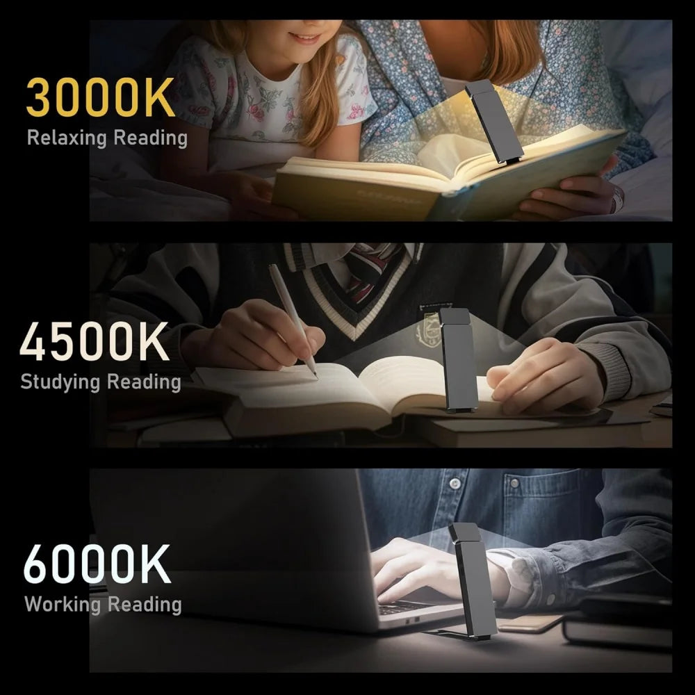 LED Rechargeable Clip-On Book Light 3 Colors 5 Brightness Bed Reading Night Light  Eye-Protection Bookmark Lamp Mini Book Lamp Beauty World Shop