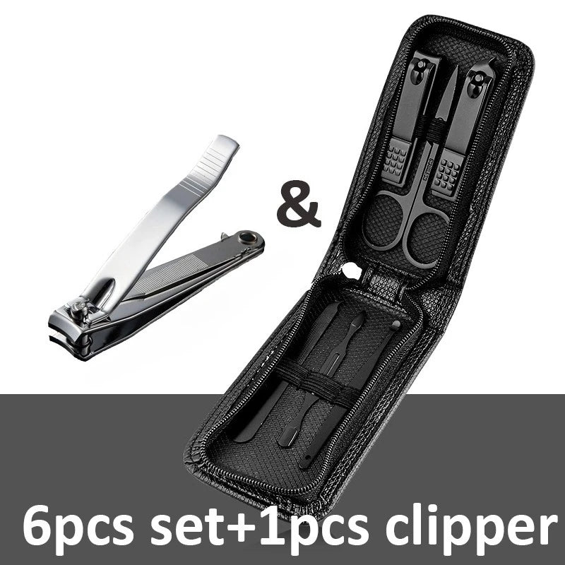 Ouriner 6-18Pcs Portable Manicure Sets Pedicure Kits Bright Black Nail Clipper Set Personal Care Tools Eyebrow Scissors Beauty World Shop