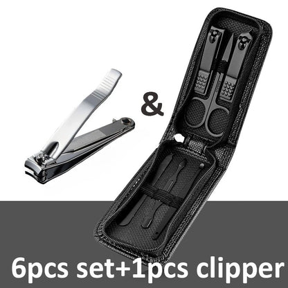 Ouriner 6-18Pcs Portable Manicure Sets Pedicure Kits Bright Black Nail Clipper Set Personal Care Tools Eyebrow Scissors Beauty World Shop