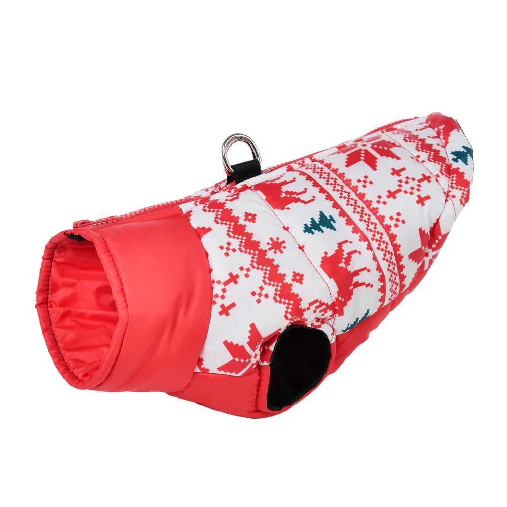 New Year Pet Coat For Christmas Deer Print Dog Jacket With D-ring Waterproof Pets Costume For Small Medium Dogs Bulldog Clothes