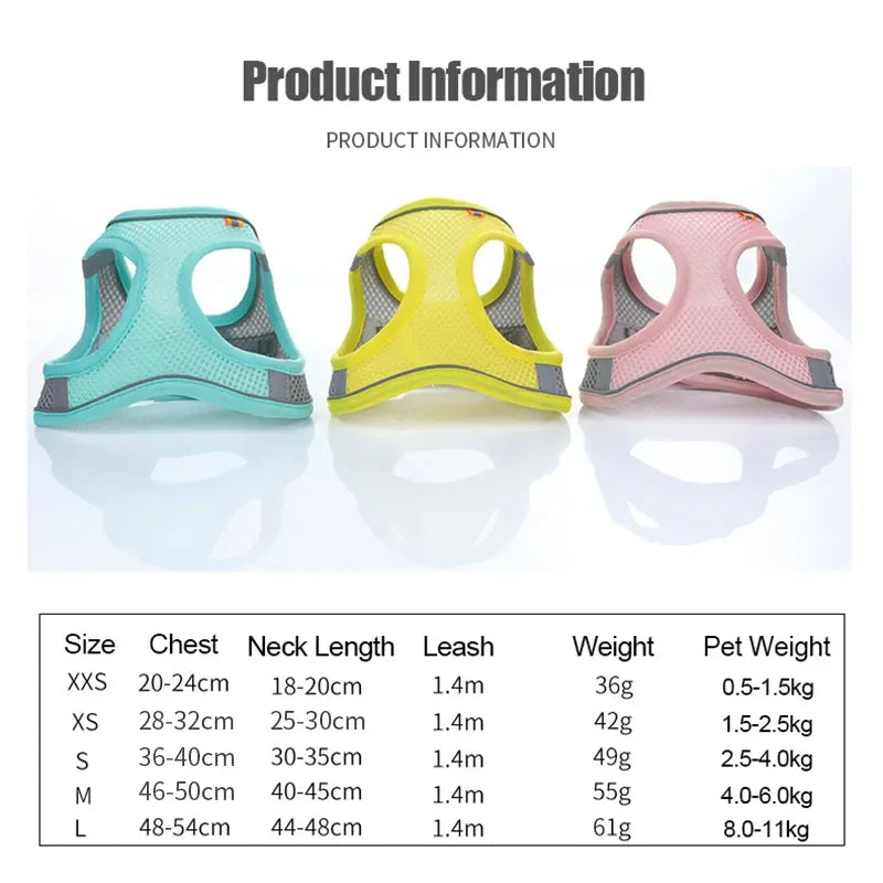 Cat Dog Harness Vest Chest Rope Set Reflective Breathable Adjustable Pet Harness for Small Medium Dogs Outdoor Walking Beauty World Shop