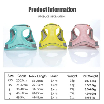 Cat Dog Harness Vest Chest Rope Set Reflective Breathable Adjustable Pet Harness for Small Medium Dogs Outdoor Walking Beauty World Shop