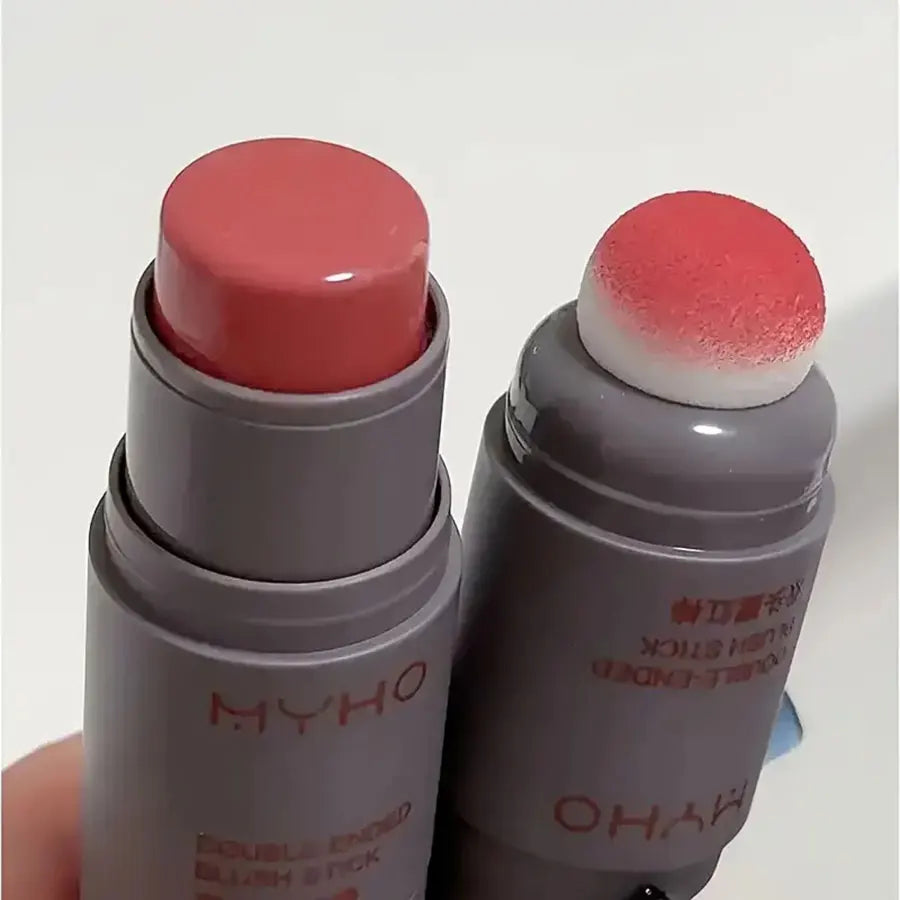 Double Head Sponge Monochrome Powder Blusher Lip and Cheek Dual-Use Durable Matte Natural Rouge Powder Blusher Stick Light Natur Beauty World Shop