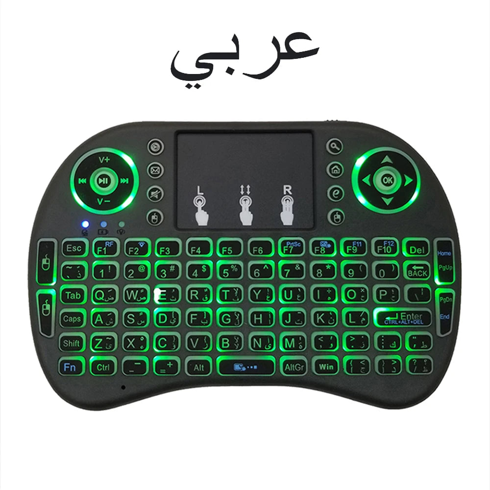 2.4G Air Mouse with Touchpad Keyboard i8 Arabic French Spanish Russian Backlit Mini Wireless Keyboard for PC Android TV Box Beauty World Shop