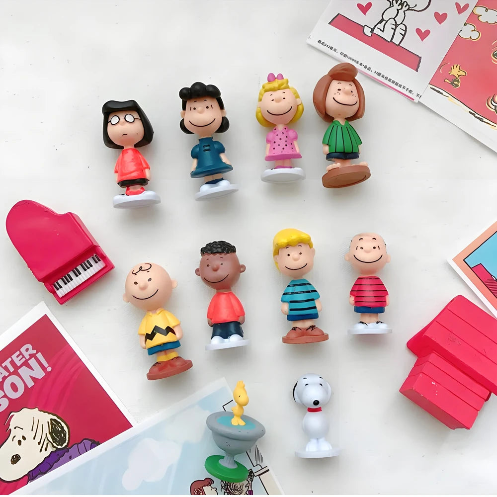 12pcs Cartoon Peanuts Snoopy Charlie Sally Woodstock Kawaii Anime Mini Figure Model Toys Cake Decoration Collection Gift Beauty World Shop