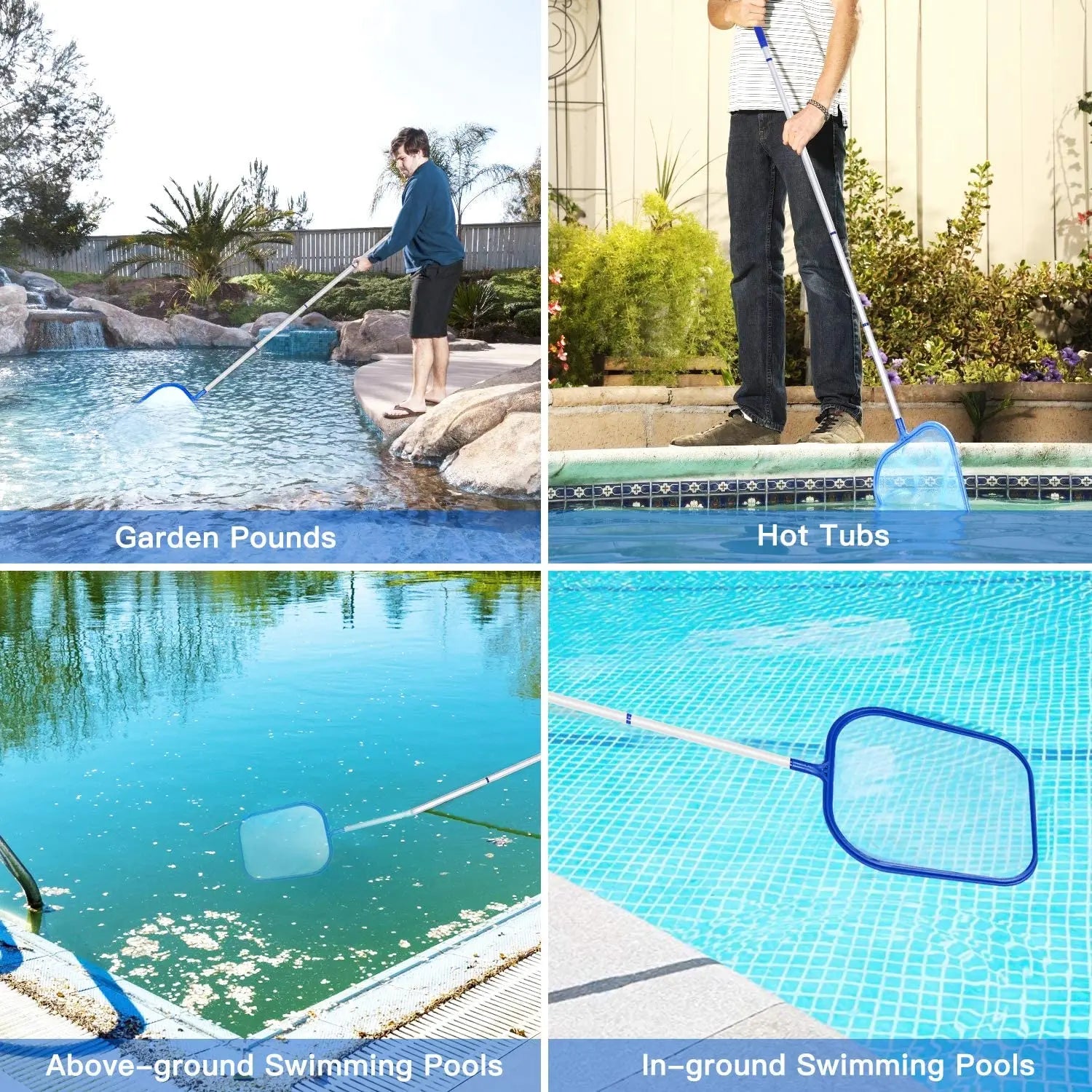 Pool Skimmer Net with 5 Aluminum Pole Sections 64'', Cleaning Leaf of Swimming Pools, Spas, Hot Tubs and Fountains Beauty World Shop