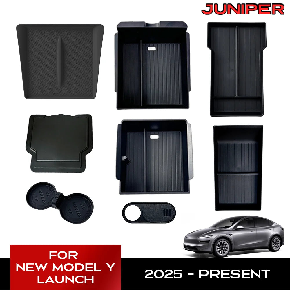 For Tesla New Model Y 2025 Launch Juniper Teslajuniper ABS with Silicone Non-slip Mat Console & Armrest Storage Box Upper Beauty World Shop