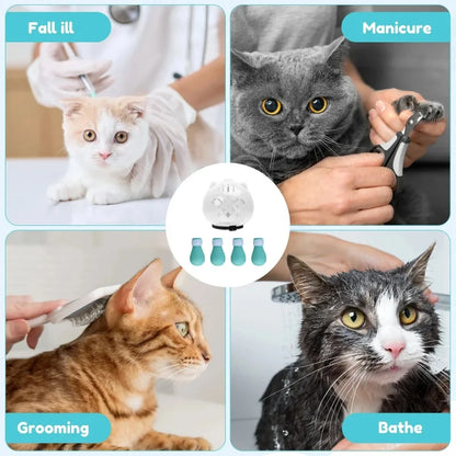 1Set Cat Muzzle Pet Grooming Cover Accessory Cat Anti Bite Anti Licking Space Hood Breathable Helmet with 4 Silicone Paw Shoes Beauty World Shop