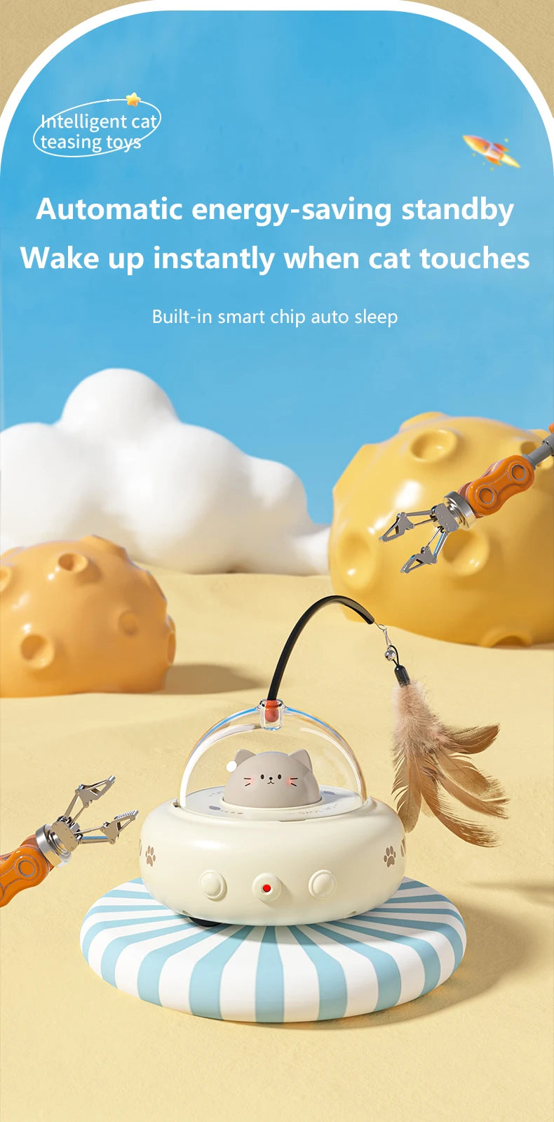Smart Teaser Cat Toy Electric UFO Cat Teaser Stick With Bell Training Pet Toys Replaceable Feather Interactive Cat Supplies Beauty World Shop