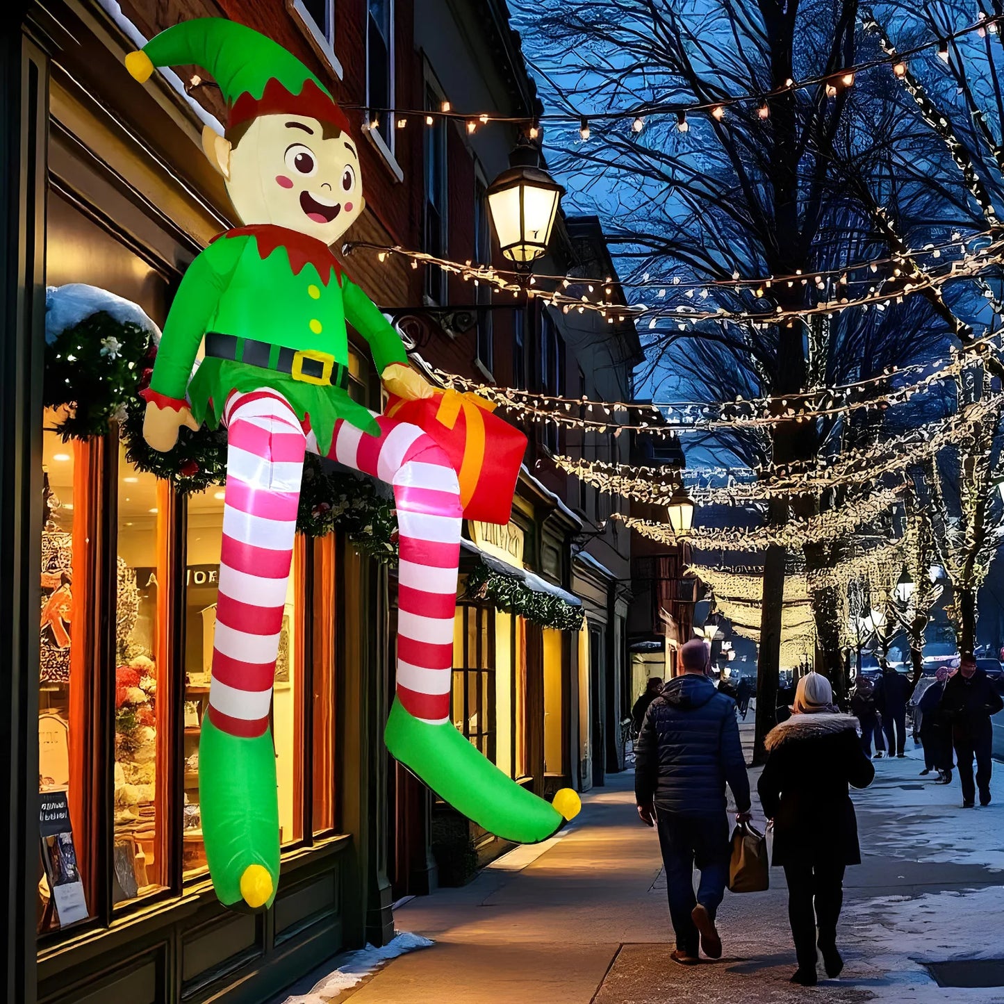 8FT Christmas Inflatables Outdoor Decorations, Christmas Inflatable Sitting Elf Christmas Yard Decorations Bliud-in LED Lights Beauty World Shop