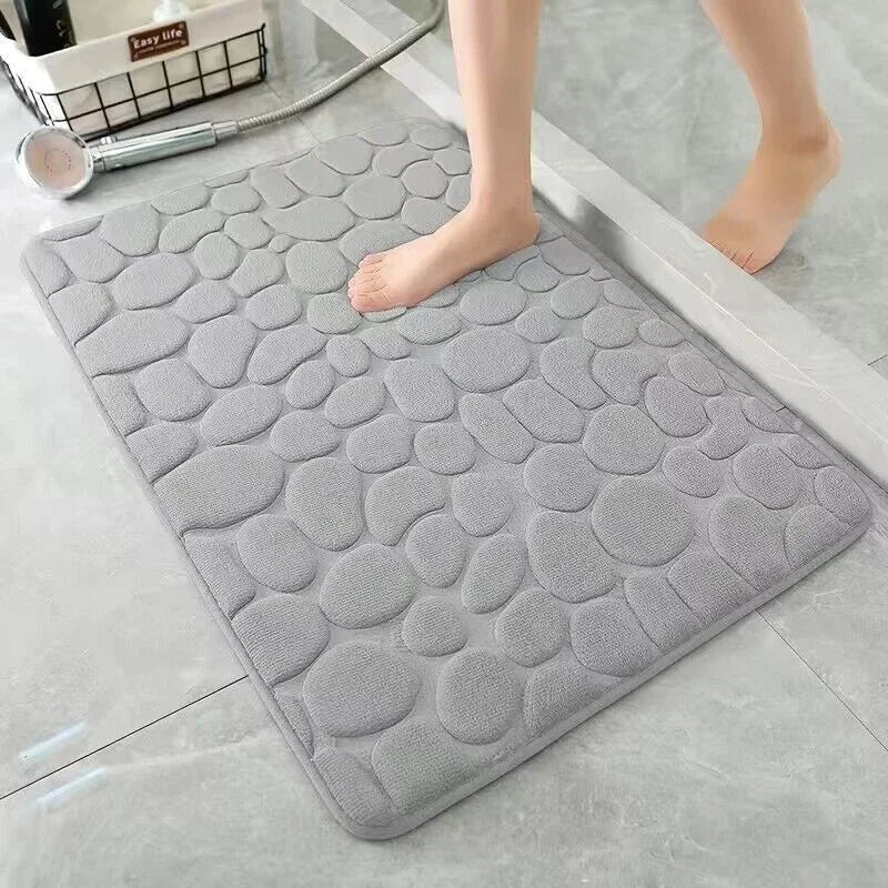 Pebble Embossed Memory Foam Bath Blanket Absorbent Non-Slip Indoor Floor Mat for Bathroom Door Beauty World Shop