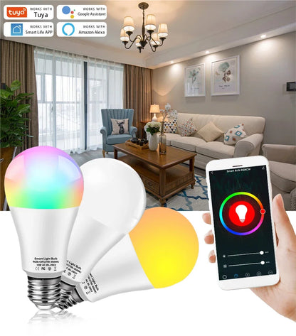 Tuya Smart WiFi LED Light Bulbs 220V 110V 10W 15W 20W E27 Alexa LED Lamp RGB Smart Life APP Google Assisatnt Voice Control Beauty World Shop