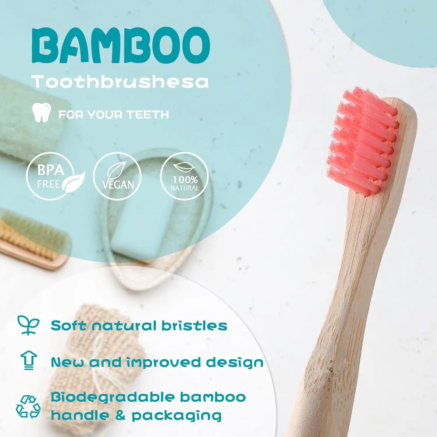 10pcs Round Handle Adult & Children Natural Eco Friendly Travel Tooth Teeth Brush Bamboo Toothbrush With Medium Hard Bristlesth Beauty World Shop