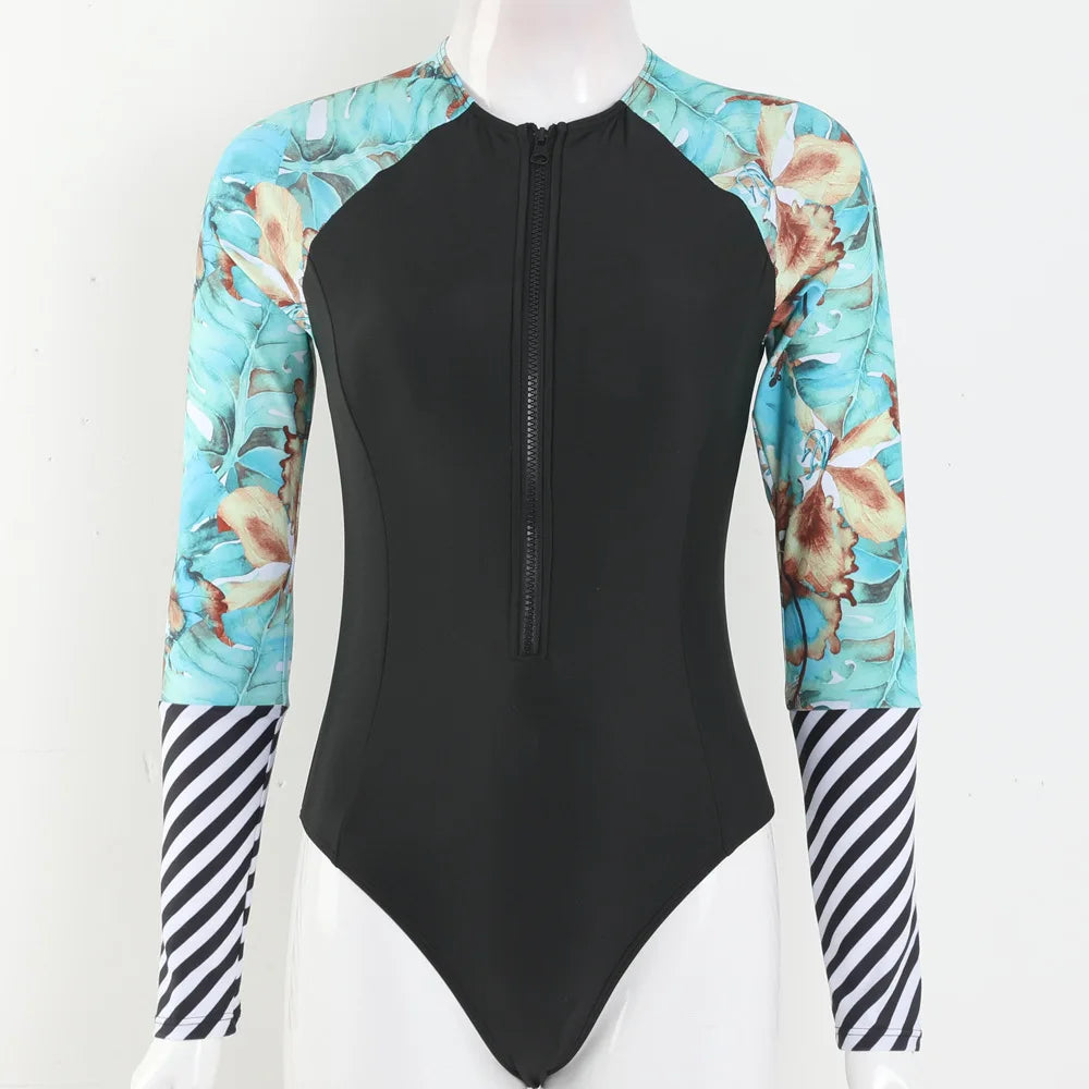 2026 Surfing Sport Swimsuit Long Sleeves Women One Piece Swimsuit  Swimwear Solid Monokini Bathing Suit Tropical Bodysuit Female Beauty World Shop