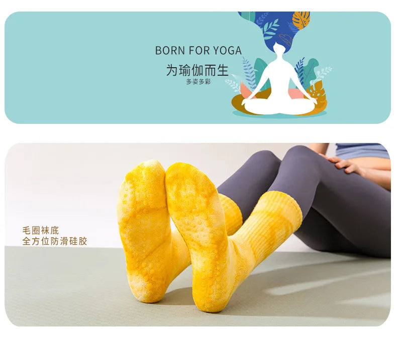New Fashion Tie-dye Mid-calf Yoga Socks Pilates Socks Indoor Special Non-slip Sports Socks Dance Fitness Floor Socks Beauty World Shop