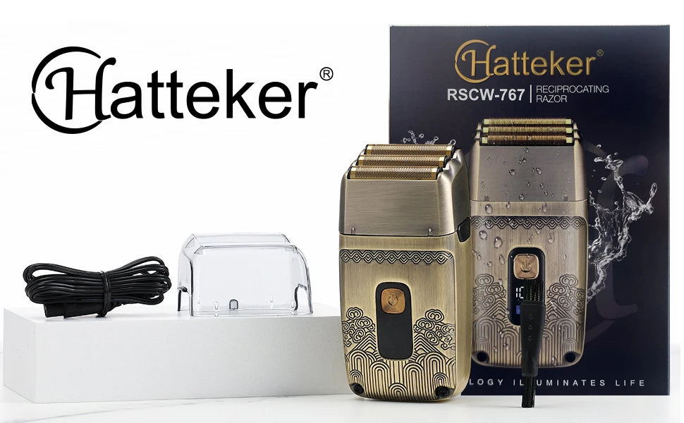 HATTEKER Shaver Professional Electric Razor Shaving Machine Waterproof Beard Trimmer Metal Razor Digital Display Shavers for Men