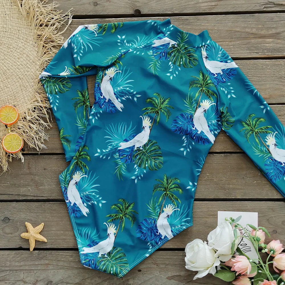 2026 Surfing Sport Swimsuit Long Sleeves Women One Piece Swimsuit  Swimwear Solid Monokini Bathing Suit Tropical Bodysuit Female Beauty World Shop