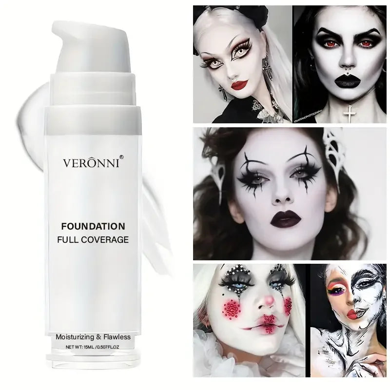 White Liquid Foundation, Full Coverage Heavy Duty Coverage, Creamy Liquid Formula for Goth Makeup, Cosplay, Long-Lasting Matte Beauty World Shop