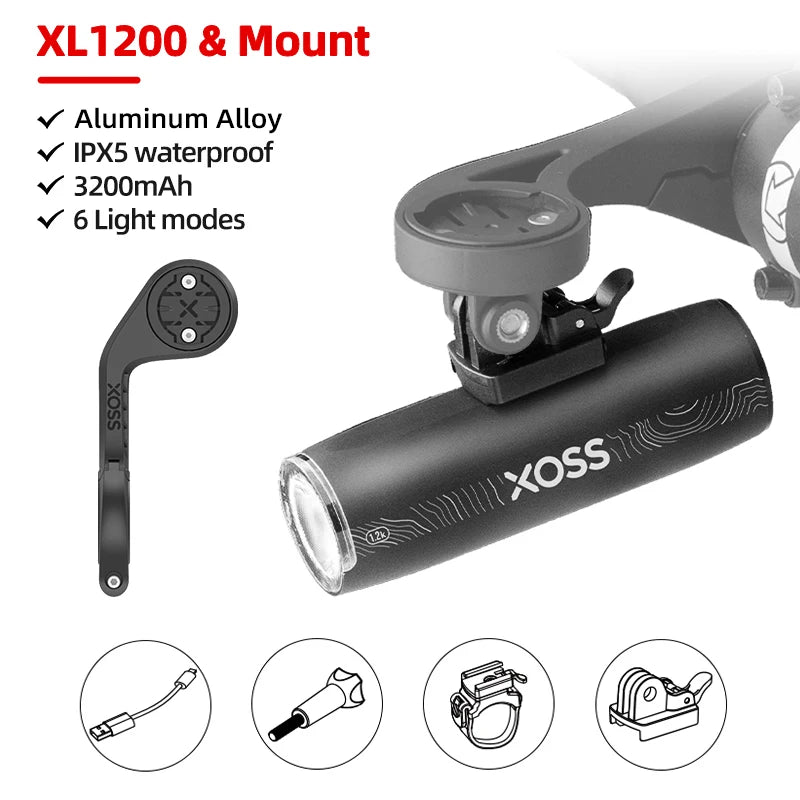 XOSS 200-3000 Lm Bike Light XL1200 Headlight Waterproof Rechargeable Front Lamp Bicycle Light Aluminum Ultralight Flashlight Beauty World Shop