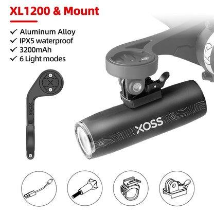 XOSS 200-3000 Lm Bike Light XL1200 Headlight Waterproof Rechargeable Front Lamp Bicycle Light Aluminum Ultralight Flashlight Beauty World Shop