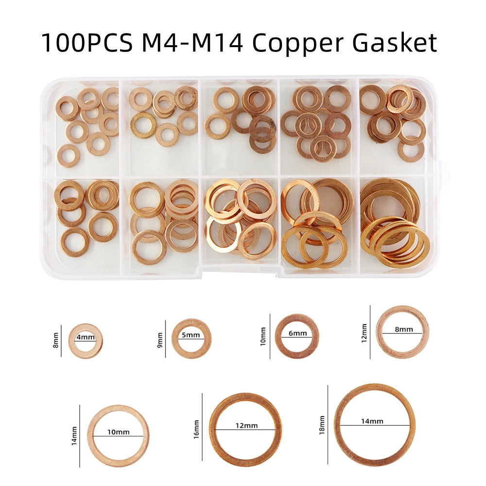 300/280/200/100Pcs Washer Copper Sealing Solid Gasket Washer Sump Plug Oil For Boat Crush Flat Seal Ring Tool 300/280/200/100Pcs Beauty Fashion