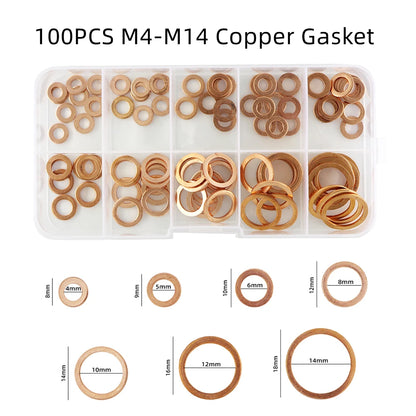300/280/200/100Pcs Washer Copper Sealing Solid Gasket Washer Sump Plug Oil For Boat Crush Flat Seal Ring Tool 300/280/200/100Pcs Beauty Fashion