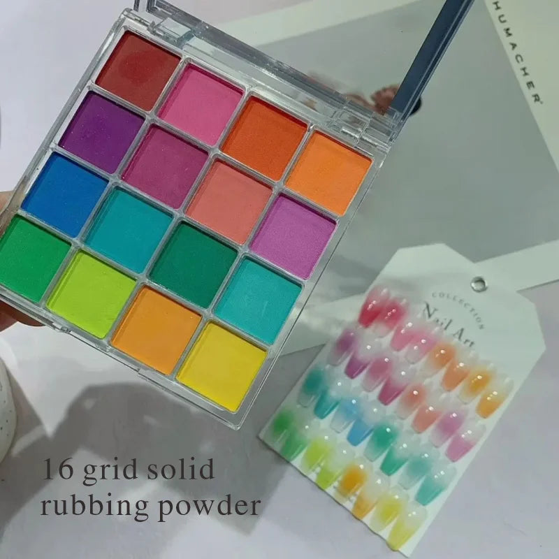 16 Grid Rainbow Solid Gradient Disc, Long-Lasting High Saturation, Gradient Blending Powder, Gradient Effect, Creative Nails Beauty World Shop