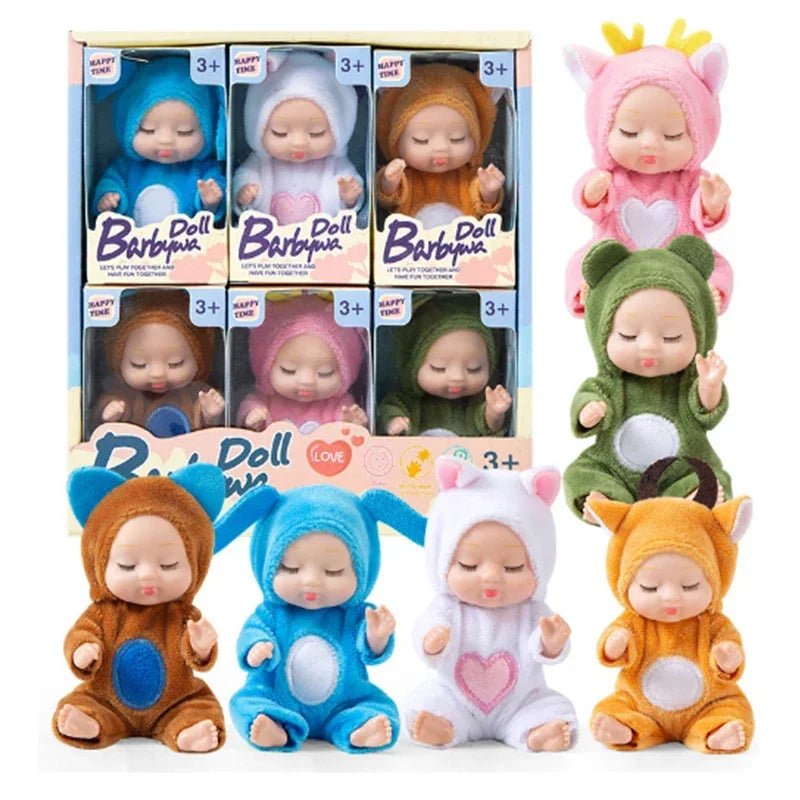 6/8Pcs Set Sleeping Mini Baby Dolls Reborn Lifelike Toys Cute Adorable Dolls With Butterfly Crocodile Sunflower Comfort Toy Gift Beauty World Shop