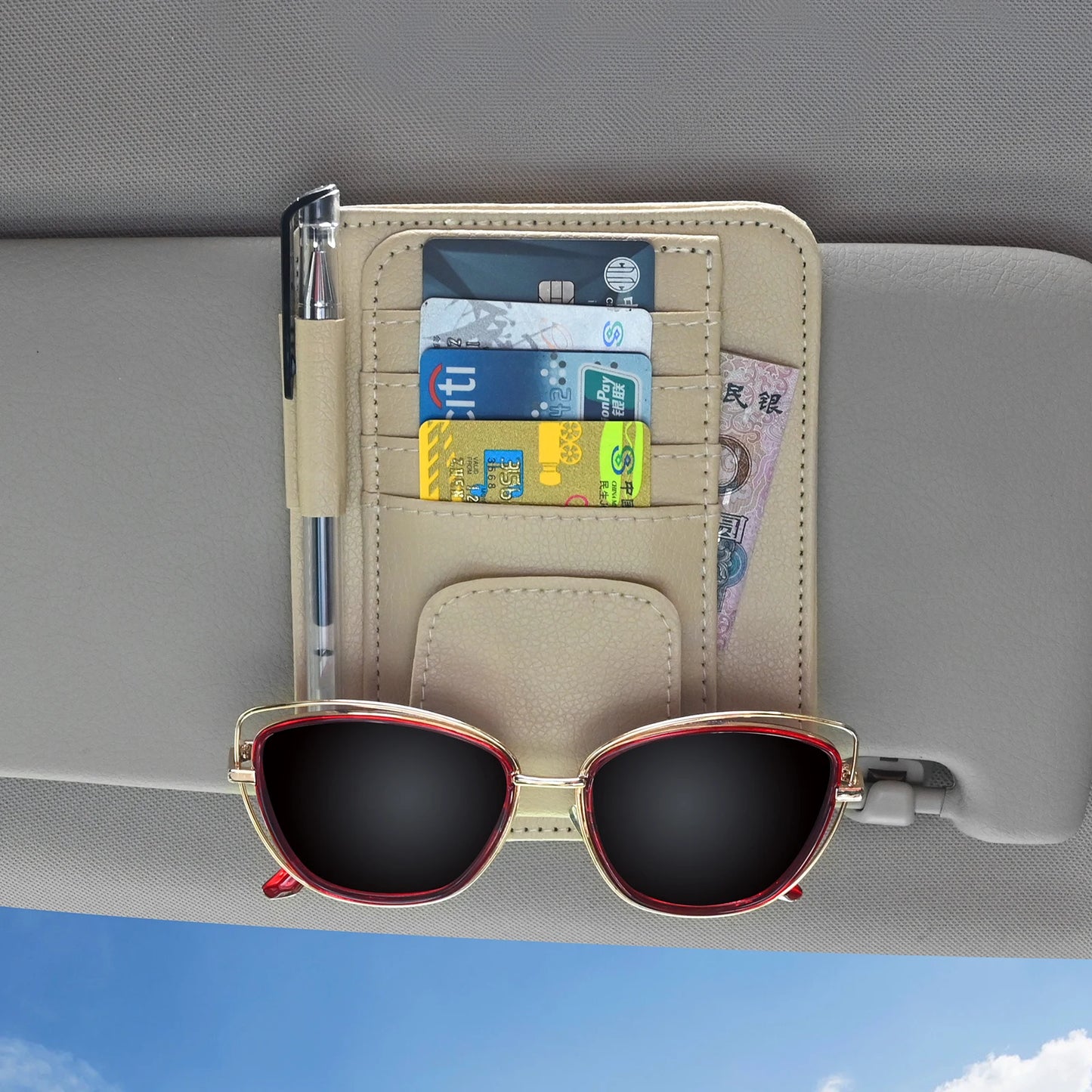 Car Sun Visor Organizer Multi-Pocket Business Card Storage Management Sunglasses Holder Visor Accessories Auto Interior Beauty World Shop