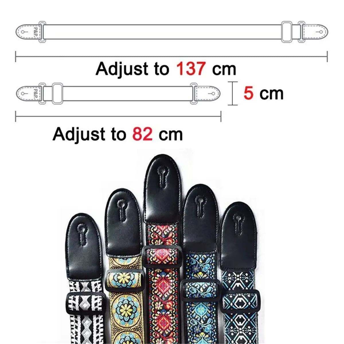 Embroidered Print Guitar Strap Vintage Ethnic Style Adjustable Strap for Folk Electric Guitar Bass Ukulele Guitar Accessories Beauty World Shop