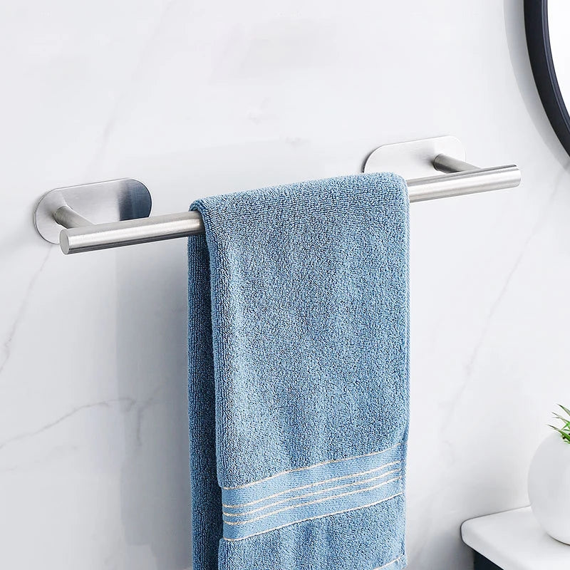 40cm Stainless Steel Bathroom Towel Rack No Drilling Self Adhesive Wall-Mounted Towel Clothes Shelf Holder Hanger Home Bath Rack Beauty World Shop