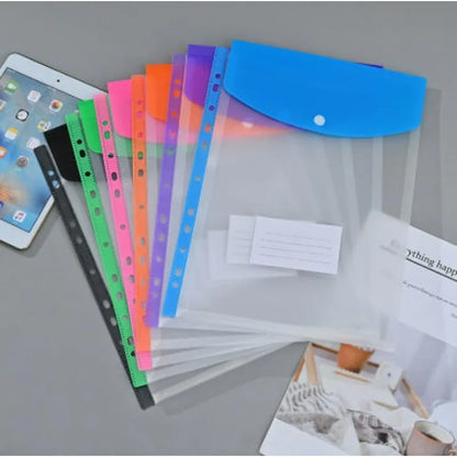 Pack of 6 A4 Plastic Covers with 11 Holes Adhesive Closure Compatible with 2/3/4 Rings for School And Office Supplies Beauty World Shop