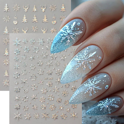 2pc Holographic Christmas Nail Art Stickers Iridescent Laser Snowflake Deer Tree Winter Slider Decals New Year Manicure Supplies Beauty World Shop