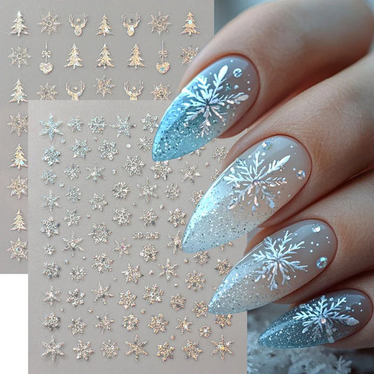 2pc Holographic Christmas Nail Art Stickers Iridescent Laser Snowflake Deer Tree Winter Slider Decals New Year Manicure Supplies Beauty World Shop