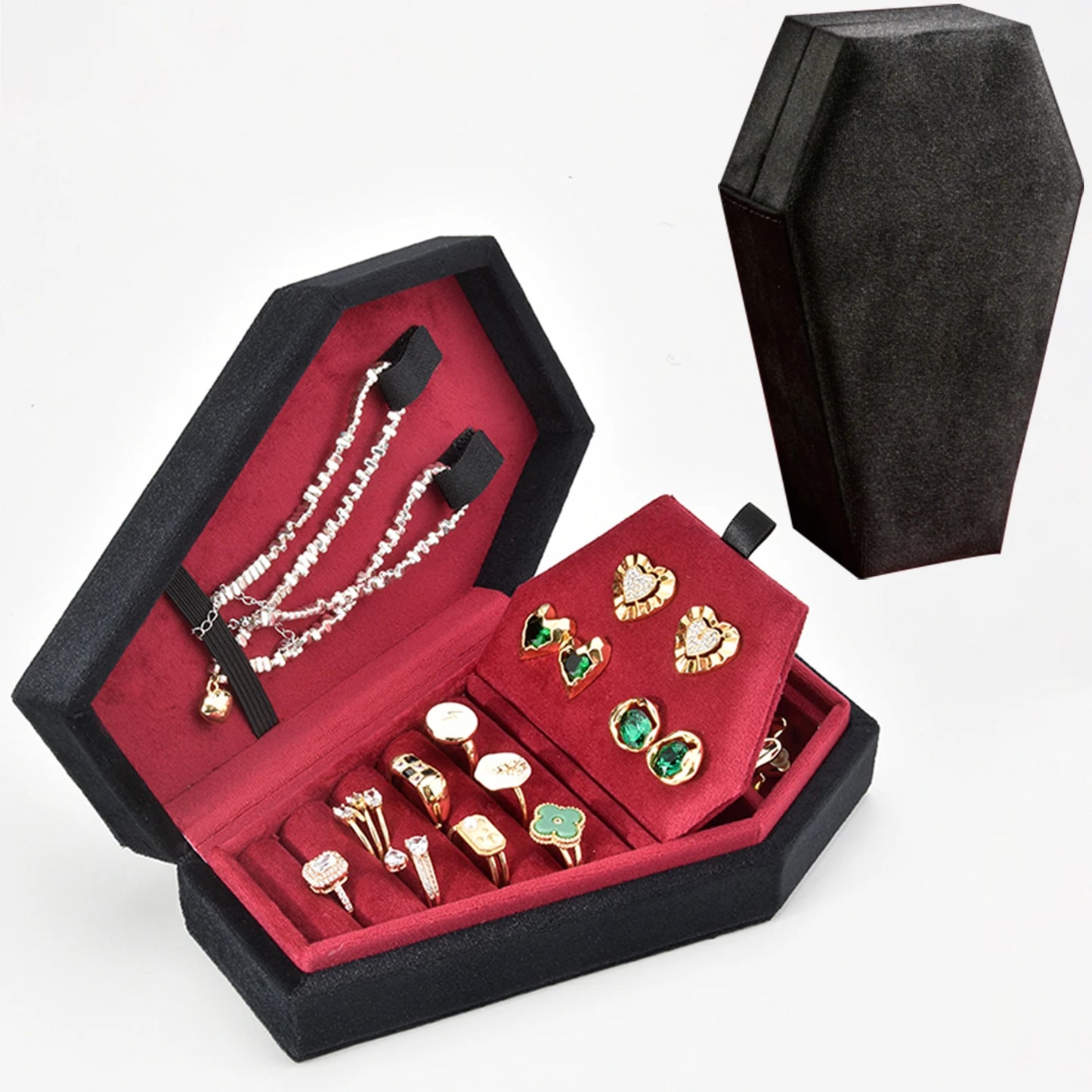 Personalized Gift Halloween Velvet Coffin Jewelry Box Ring Necklace Custom Logo Jewellery Organizer Beauty World Shop