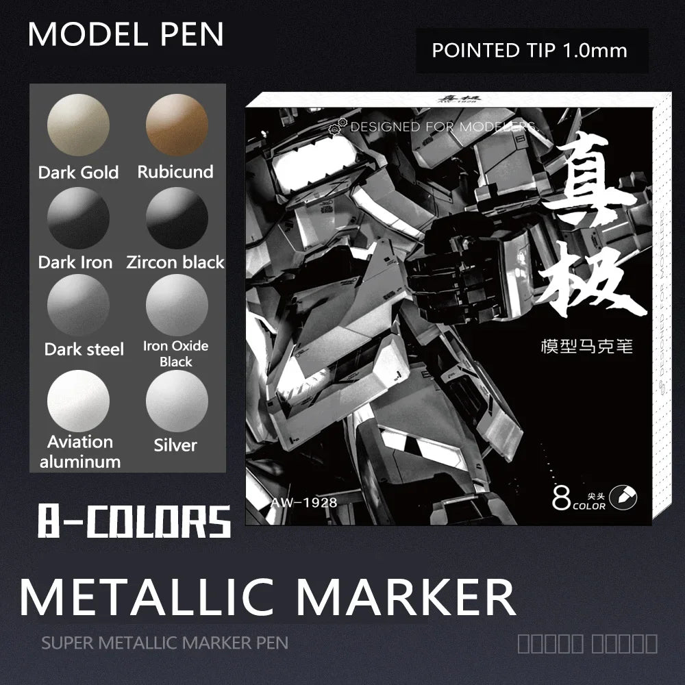 8 Colors Set Metallic Marker Pen 1mm DIY Reflective Paint Pen Permanent Gold SILVER Marker Touch Up, Model Painting, Marking Beauty World Shop