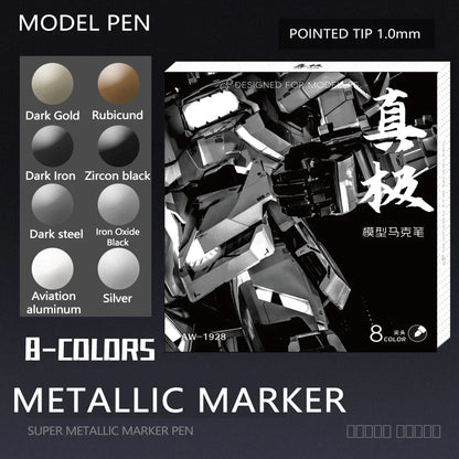8 Colors Set Metallic Marker Pen 1mm DIY Reflective Paint Pen Permanent Gold SILVER Marker Touch Up, Model Painting, Marking Beauty World Shop