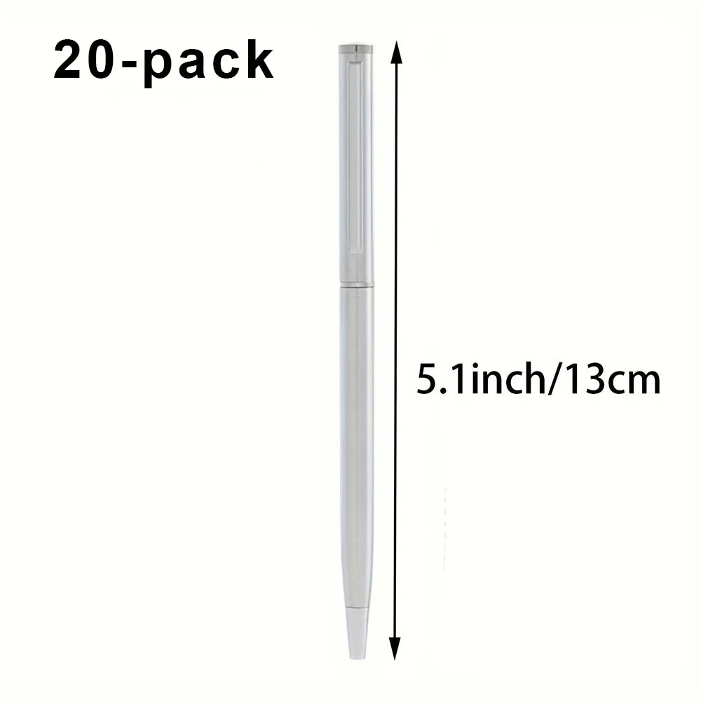 5/10/20Pcs Stainless Steel Ballpoint Pens, Silver Metal Medium Nib Smooth Twist Writing Pens for Office School Beauty World Shop