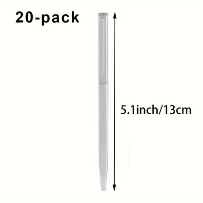 5/10/20Pcs Stainless Steel Ballpoint Pens, Silver Metal Medium Nib Smooth Twist Writing Pens for Office School Beauty World Shop